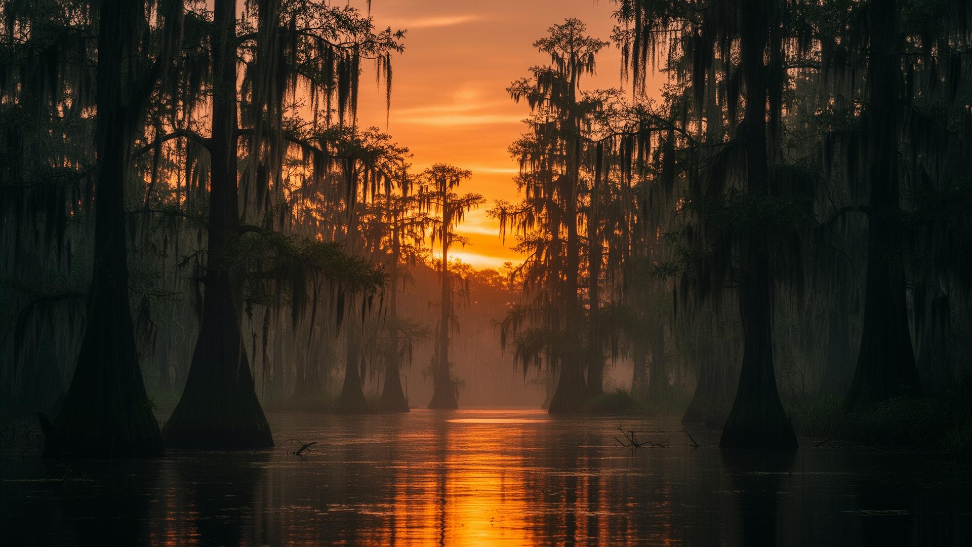Louisiana bayou at golden hour